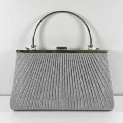 2wayパーティバッグ ハンドバッグ がま口プリーツ 結婚式お呼ばれ上品 銀
