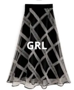 グレイル　レース刺繍チェック柄フレアスカート