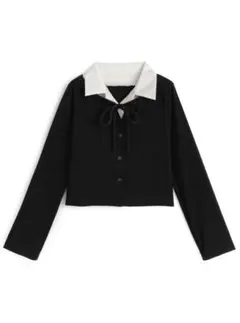 シャツレイヤード風フロントリボントップス[jm067]