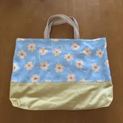 ハンドメイド　レッスンバック　通園　入学　女の子　通学バック　花　ブルー