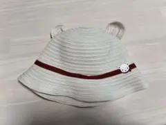 familiar クマ耳付きホワイトベビー帽子　赤　49