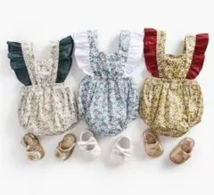 在庫処分セール！【韓国子供服】花柄フリルロンパース