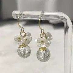 306＊お花チャームとクラッククリアビーズ