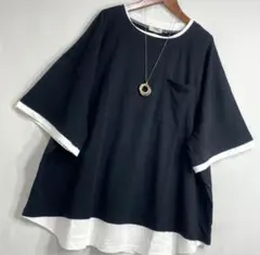 【週末♦お値下げ】✨新品 大きいサイズ ３Ｌ 重ね着風カットソー　半そで