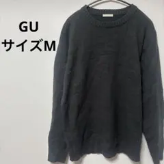 GU ジーユー ワッフルクルーネックセーター ニット M ダークグレー