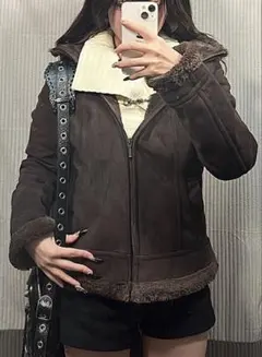 ブラウン フード付きムートンコート フェアリーグランジ y2k 森ガール