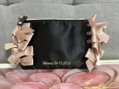 メゾンドフルールリボンフラットポーチブラック♡ギンガムチェック