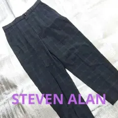 STEVEN ALAN　ウール　バギー　パンツ　パンツ　チェック　ネイビーのサムネイル
