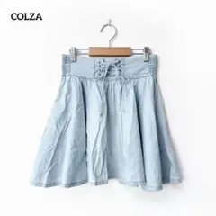 コルザ【S】フレアスカート レースアップ ライトブルー ミニ丈 ハニーズ