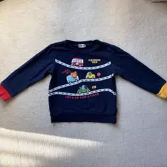 ネイビー 車と動物プリント Tシャツ 110cm