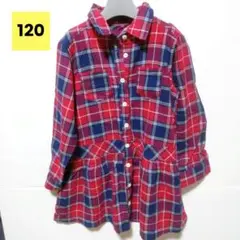 120cm キッズ チェック柄 チュニックシャツ シャツワンピース