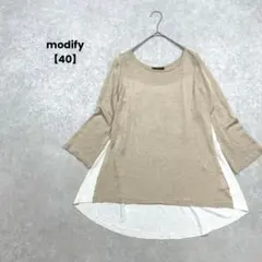 【modify】7分袖サマーニット　ベージュ・アイボリー　クルーネック　40