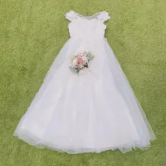 ウエディング ドレス ノースリーブ Aライン フラワー モチーフ レースアップ