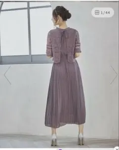 【美品】DRESS＋ レース プリーツ ロングドレス 結婚式 お呼ばれ XXL