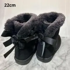 ＊美品＊ブラックファー・バックリボン付きブーツ22cm