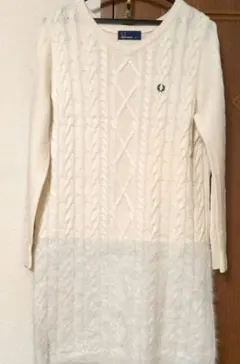 FRED PERRY アイボリー ケーブルニット ロングセーター