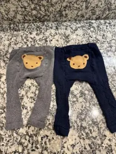 ファミリア　familiar クマ　レギンス2点セット（グレー・ネイビー）　80