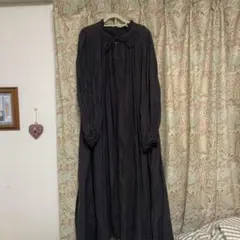 【nest Robe】リボン付き チャコールグレー長袖シャツワンピース