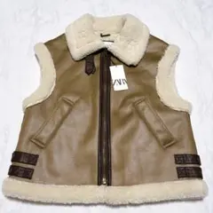 な*ん様 新品タグ付き✨ZARA コントラスト フェイク ムートン ボア ベスト