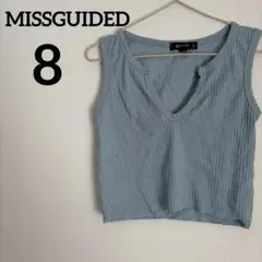 MISSGUIDED 【8】タンクトップ ライトブルー クロップド丈 Vネック
