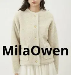 Mila Owen ミラオーウェン 金釦ノーカラーコンパクトラメニットジャケット