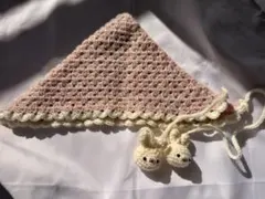 【ハンドメイド】バブーシュカ　ピンク　メランジ調　ホワイト　うさぎモチーフ