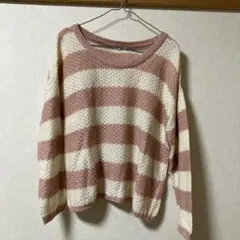 COLZA ピンクホワイトストライプ ニット Mのサムネイル