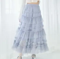 【Lovilyn】ラヴィリン ティアードチュールスカート　ブルー