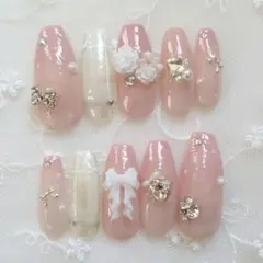 70 【サイズオーダー】ネイルチップ フレンチガーリー スナ系 上品