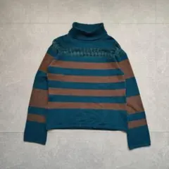 カシミヤ100% ボーダー タートルネック ニット 透かし編み ナチュラル