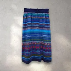 ウール100%エスニック ボヘミアンロングスカート 民族柄花柄 暖か冬物 M〜L