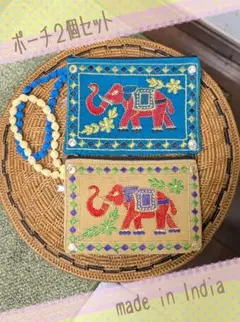 インド アート 象の絵画 レザーペイント 手描き手塗り 工芸品