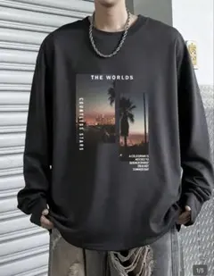 【新品】グラフィックプリント 長袖Tシャツ ブラック メンズ レディースLサイズ