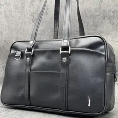 極美品 イーストボーイ スクールバッグ 肩掛け 刺繍ロゴ ハンド 黒 レザー