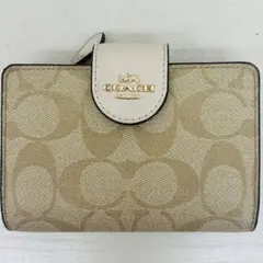 COACH ベージュ モノグラム 二つ折り財布