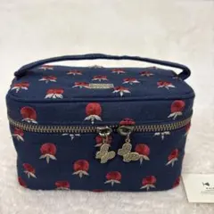 希少アナスイ刺繍花柄 ネイビー ポーチ新品未使用タグ付き麻ケアカード付