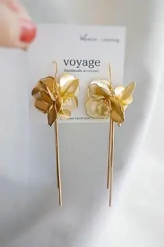 【再販】マットゴールド フラワー ブライダル ピアス イヤリング ハンドメイド
