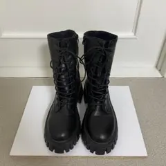 SHEIN 3267671   レースアップサイドジッププラットフォームブーツ