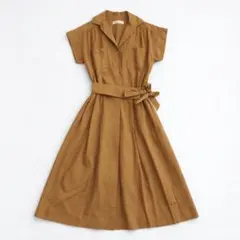 クリスチャンオジャール ロングワンピース Aライン 半袖 紐リボン コットン