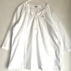 【LACOSTE】 ホワイト 白　チェック柄 七分袖 シャツ LL XL 44