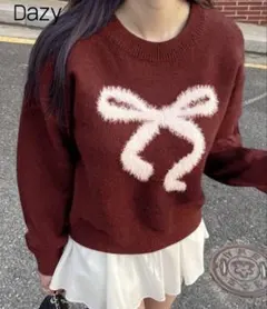 Dazy レッド リボンモチーフ ニットセーター