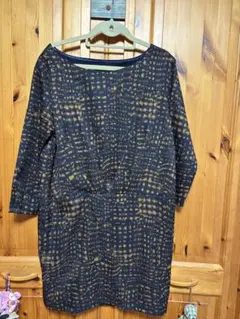 ナチュラルビューティーベーシック 抽象模様 五分袖ひざたけワンピースM