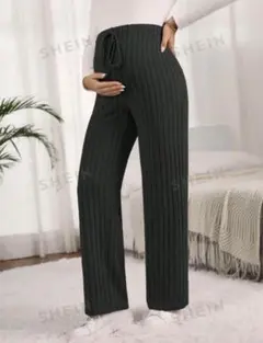 SHEIN ブラック リブ編み フレアパンツ