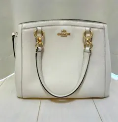 美品✨COACH ホワイト 合成皮革 ハンドバッグ　ショルダー付き