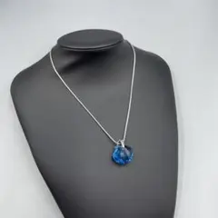 25ヴィンテージ 訳あり　スワロフスキー　青色クリスタルペンダントネックレス