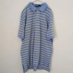 ポロラルフローレン　ボーダーポロシャツ　XL 水色　古着　半袖
