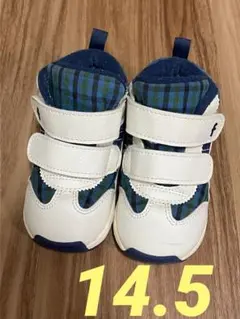 ファミリア　asics アシックス スニーカー　14.5 青系ファミリアチェック