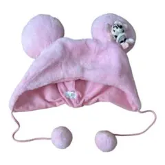 ミニーちゃんピンクの耳付きフリース帽子　ディズニー