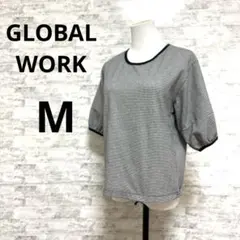 [GLOBAL WORK]バルーンスリーブ 白黒ストライプ Tシャツ