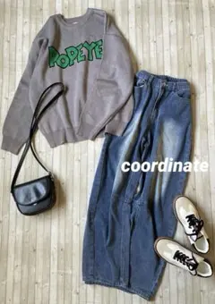 美品　POPEYE（TM）×coenコラボ　ジャガードニットプルオーバ　グレーS